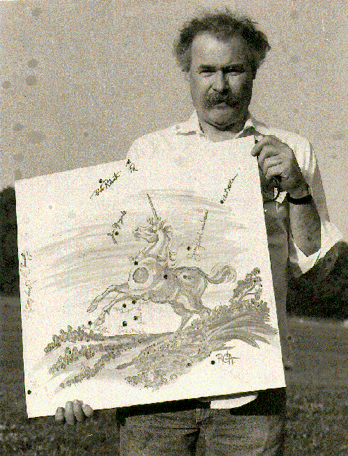 Brad Richardson, NMLRA Schuetzen Koeing 1989, shows the painted target furnished by 1988 koing Art Allen.