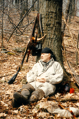 The author takes a rest on a recent excursion. After attending his first NMLRA  Eastern Primitive Rendezvous he was hooked and began to collect mountain man 