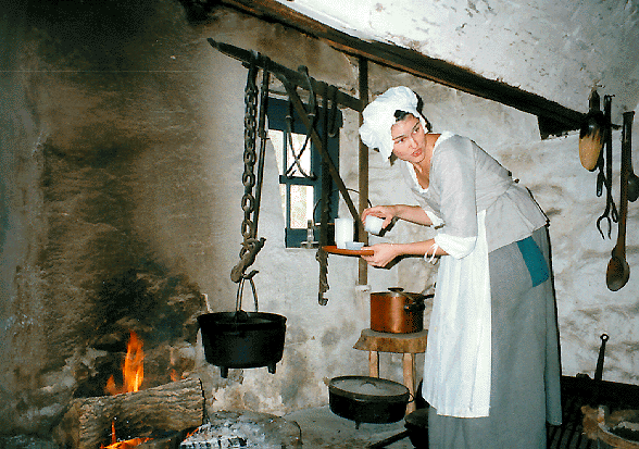 Early well-to-do settlers built their kitchens in the basements of their homes. This was for fire protection and also to keep the heat from cooking out of the living quarters in the hot summers.