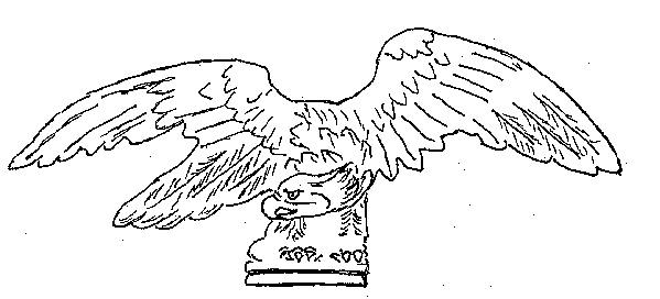 Pen and ink sketch of an eagle carved by William Rush, Philadelphia, 1810.