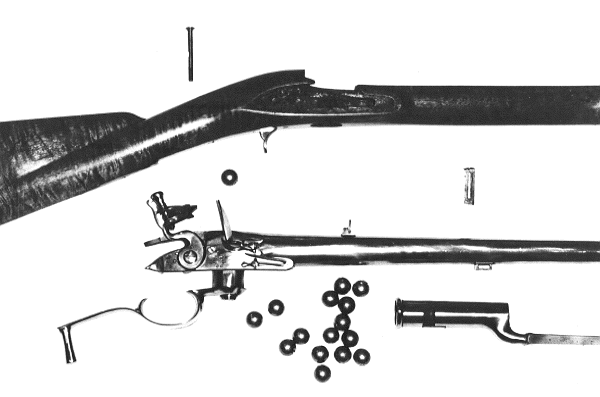 Close-up of Enlisted Man's Ferguson Rifle disassembled, showing inletting for flintlock.