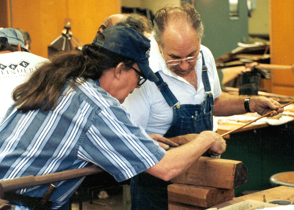 Hershel House (left) taught an in-depth course on stocking an iron mounted southern rifle.